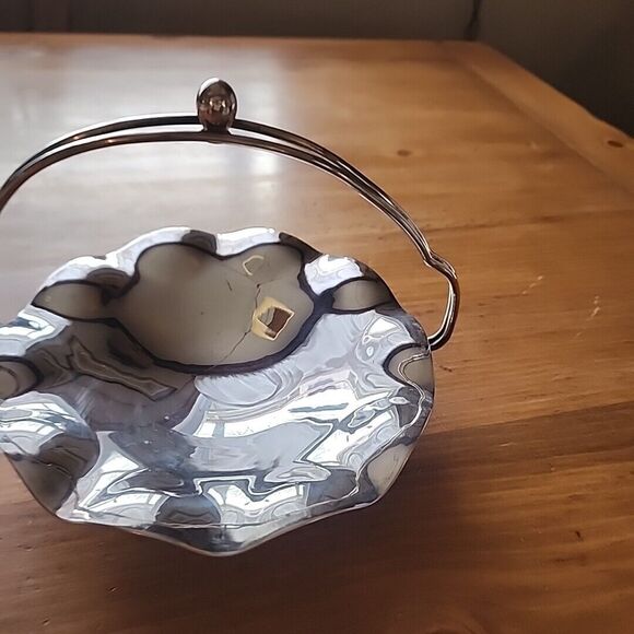 Vintage Metal Candy Dish Scalloped Edge & Holder with Twisted Handle - Picture 3 of 16